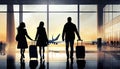 silhouette of a family at the airport on departure for vacation