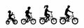 Silhouette of family on bicycles. Elements for design. Family riding bike. Mother, father, daughter, son. Parents and kids Royalty Free Stock Photo