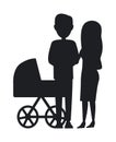 Silhouette of Family Black and White Vector Poster Royalty Free Stock Photo