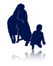 Silhouette of a family. Children with a dog. Reflection. Vector Royalty Free Stock Photo