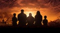 Silhouette of a family engaged in a heartfelt prayer on Shemini Atzeret Royalty Free Stock Photo