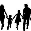 Silhouette of a family of four holding hands of each other Royalty Free Stock Photo