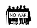 Silhouette family holds placard NO WAR.