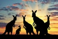 Silhouette family of kangaroos