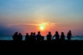 silhouette family meeting look sunset on beach Royalty Free Stock Photo