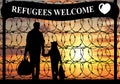 Silhouette of a family refugee Royalty Free Stock Photo