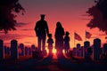 a silhouette of a family standing in front of a. Generative AI Royalty Free Stock Photo