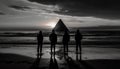 Silhouette of family walking on sand, enjoying tranquil sunset generated by AI Royalty Free Stock Photo