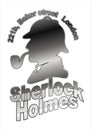 Sherlock Holmes silhouette with address, on white background.