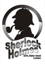 Silhouette of Sherlock Holmes in the form of a medallion on a white background.