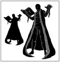 Silhouette of a fantasy character in full growth, without a background. A young wizard, an apprentice Royalty Free Stock Photo