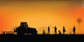 Silhouette of farmer driving a tractor