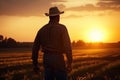 Silhouette of Farmer Examines Field