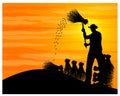 Silhouette Farmer harvest rice cartoon shape