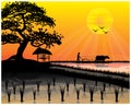 Silhouette farmer plow in paddy field