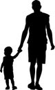 Silhouette. Father plays with son and holds his hand