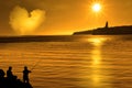 Silhouette of father and son loving fishing