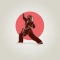 Silhouette of a female athlete engaged in martial arts.