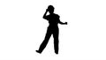 Silhouette Female construction worker funny dance.