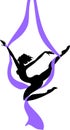 Silhouette of female dancer on purple aerial silk Royalty Free Stock Photo