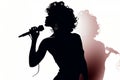 Silhouette of a female diva vocalist singing with a microphone