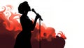 Silhouette of a female diva vocalist singing with a microphone