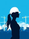 Silhouette of female engineer with hard hat at site Royalty Free Stock Photo