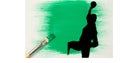 Silhouette Of Female Handball Player Against Green Paint Stain And Paint Brush On White Background