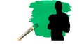 Silhouette Of Female Handball Player Against Green Paint Stain And Paint Brush On White Background