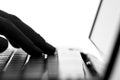 Silhouette of a female hands typing on the keyboard Royalty Free Stock Photo