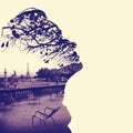 Silhouette of a female head profile, framing Paris Eiffel Tower