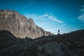 Silhouette of female hiker. Hiking concept photo