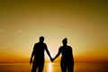 Silhouette of a female and male holding hands Royalty Free Stock Photo