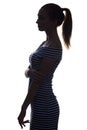 silhouette of figure of female on a white isolated background, profile of a beautiful young woman Royalty Free Stock Photo