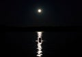 Silhouette of figure in moonlit water reflecting night sky tranquility Royalty Free Stock Photo