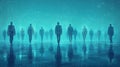 Silhouette figures walking in a futuristic, digital space Royalty Free Stock Photo