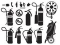 Silhouette of fire extinguisher. Flame protection symbols foam Monochrome vector pictures set of fire station equipment Royalty Free Stock Photo