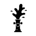 Silhouette Fire hydrant with water fountain. Outline icon of gushing fireplug. Black illustration of street aqua pipe. Flat