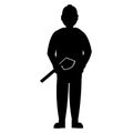 Silhouette of a Fireman at red Fire Fighter Uniform and Helmet holding ax in his hand. Flat illustration isolated on white