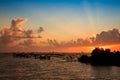 Silhouette of fish lift net in Pak Pra canal in Thailand Royalty Free Stock Photo