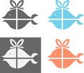 Silhouette of fish in the package, gift ribbon fish minimalist restaurant logo, shop