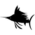 Silhouette fish sword, marlin. Emblem tattoo or logo for a sports club or fishing, black outline on a white background