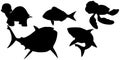 Silhouette of Fish, Water Animal, Shark Turtle - Vector illustration EPS 10.