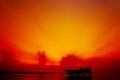 Silhouette fisherman at beach