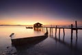 Silhouette of fisherman cottage during sunrise Royalty Free Stock Photo