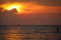 A silhouette of a fisherman during sunset at Ba Keo Beach, Phu Quoc Island, Vietnam Royalty Free Stock Photo