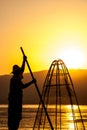 Silhouette fisherman at Inle Lake, Myanmar