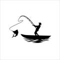 Silhouette of a fisherman on a kayak boat