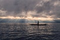 Silhouette of fisherman at sunset Inle Lake Burma Myanmar Royalty Free Stock Photo