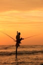 Silhouette of a fisherman at sunset, Unawatuna, Sri Lanka Royalty Free Stock Photo